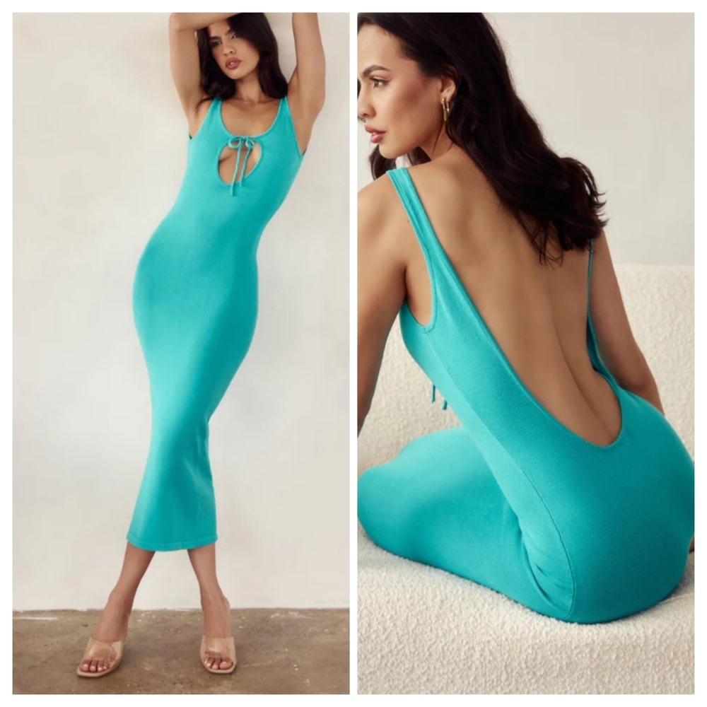 NWT Meshki nola knit bodycon cut out dress in aquamarine